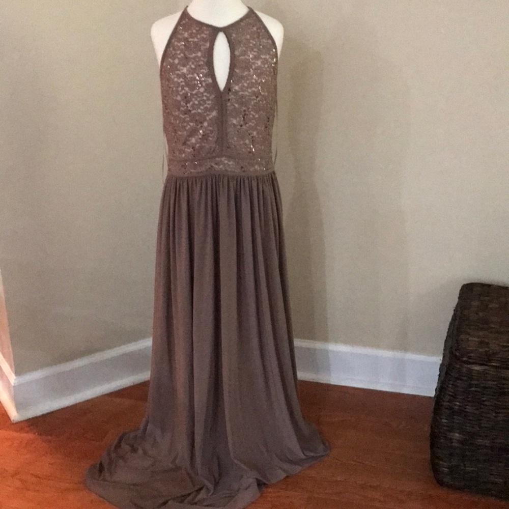 Long formal sequin tan/taupe dress